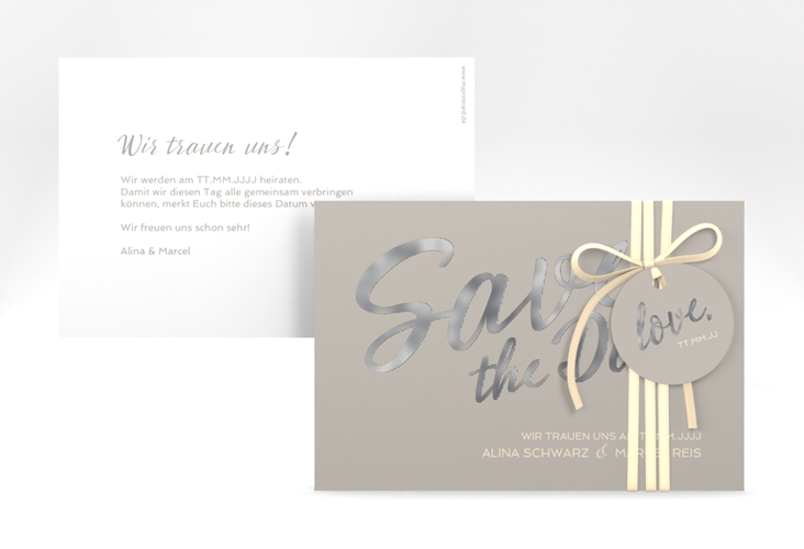 Save the Date-Karte Glam A6 Karte quer grau silber