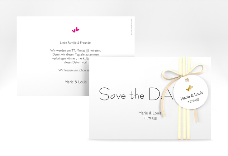 Save the Date-Karte Hochzeit Twohearts A6 Karte quer pink gold