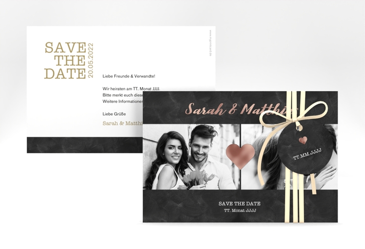 Save the Date-Karte Sparkly A6 Karte quer gold rosegold