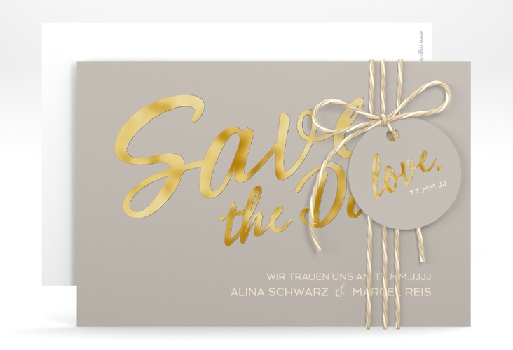 Save the Date-Karte Glam A6 Karte quer grau gold
