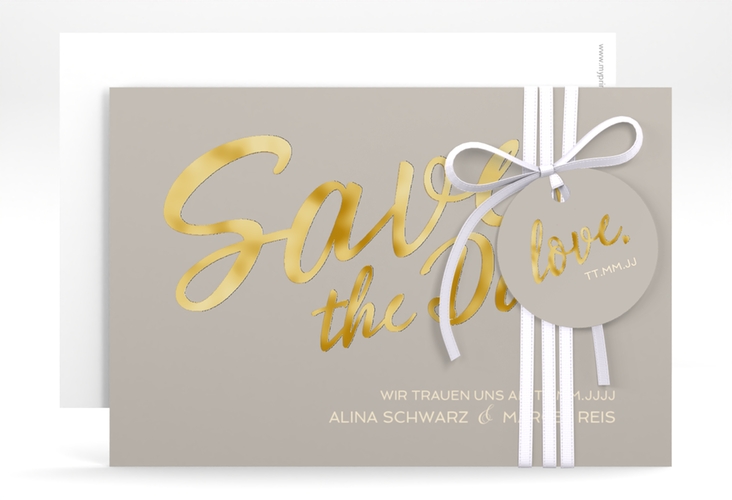 Save the Date-Karte Glam A6 Karte quer grau gold