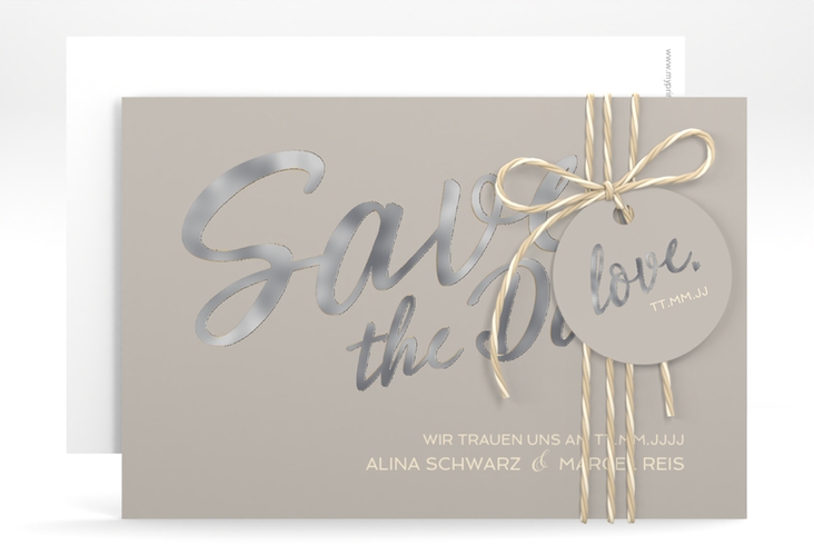 Save the Date-Karte Glam A6 Karte quer grau silber