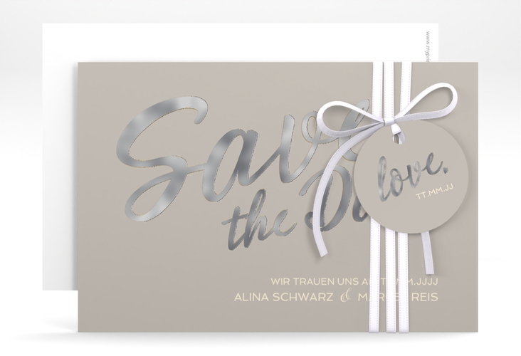 Save the Date-Karte Glam A6 Karte quer grau silber