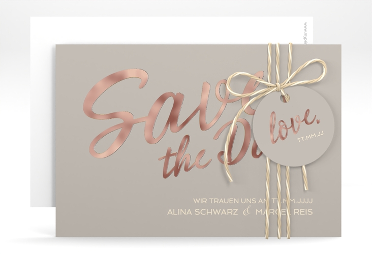Save the Date-Karte Glam A6 Karte quer grau rosegold
