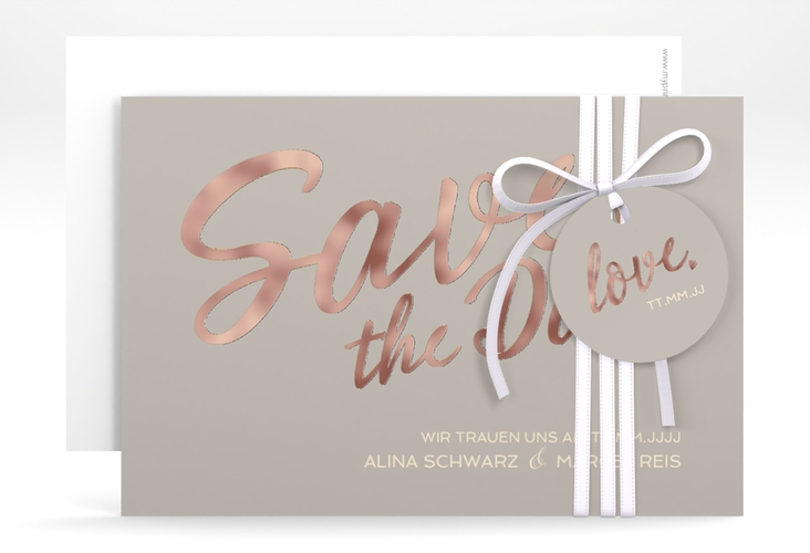 Save the Date-Karte Glam A6 Karte quer grau rosegold