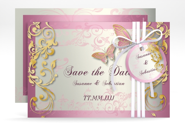 Save the Date-Karte Hochzeit Toulouse A6 Karte quer rosa gold romantisch mit Schmetterlingen