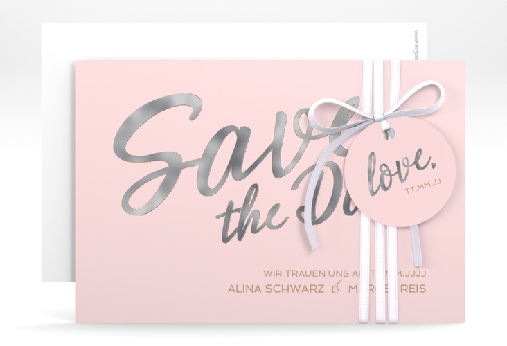 Save the Date-Karte Glam A6 Karte quer rosa silber