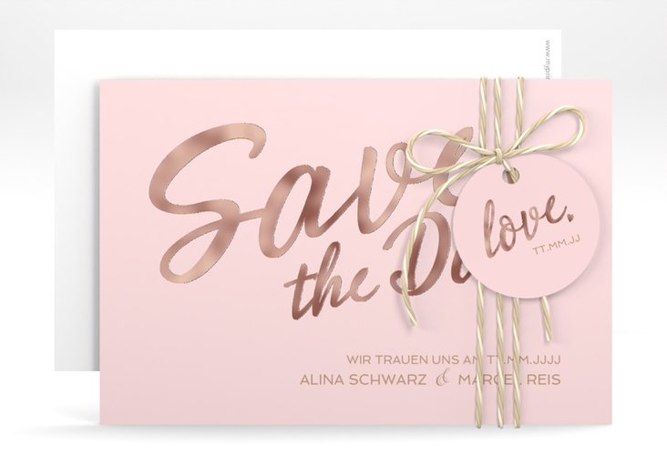 Save the Date-Karte Glam A6 Karte quer rosa rosegold