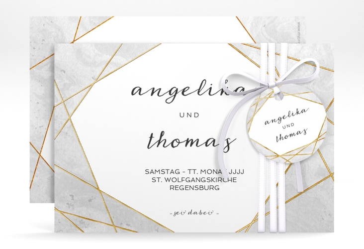 Save the Date-Karte Asymmetry A6 Karte quer grau gold