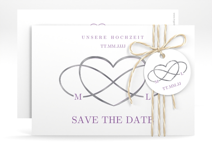 Save the Date-Karte Infinity A6 Karte quer lila silber