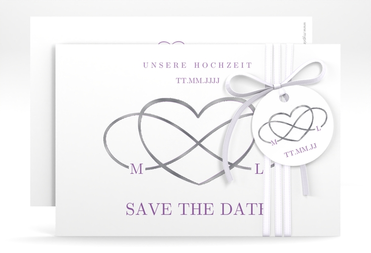 Save the Date-Karte Infinity A6 Karte quer lila silber