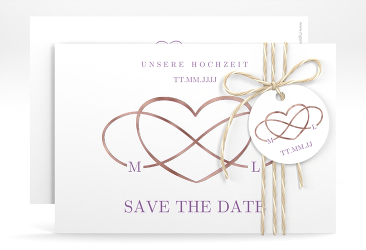 Save the Date-Karte Infinity A6 Karte quer lila rosegold