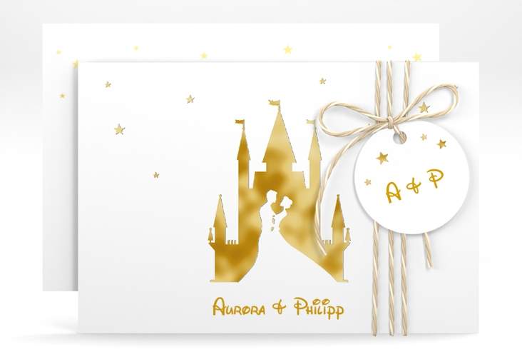 Save the Date-Karte Castle A6 Karte quer gold gold