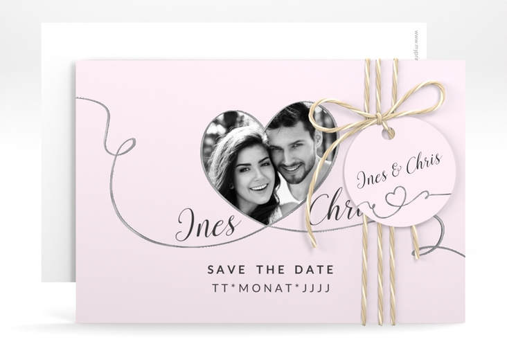 Save the Date-Karte Hochzeit Dolce A6 Karte quer rosa silber