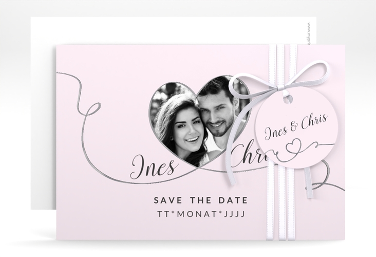Save the Date-Karte Hochzeit Dolce A6 Karte quer rosa silber