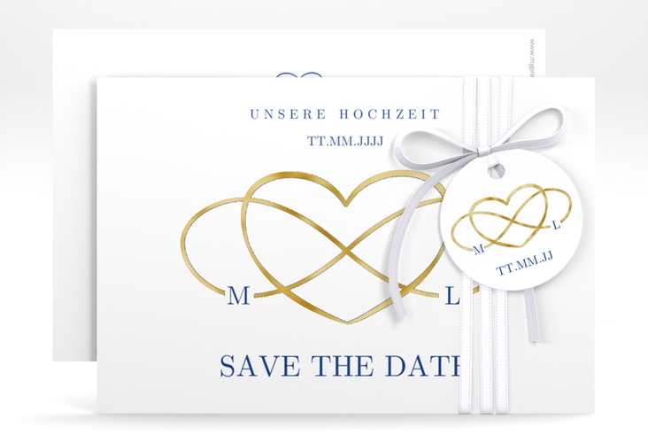 Save the Date-Karte Infinity A6 Karte quer blau gold