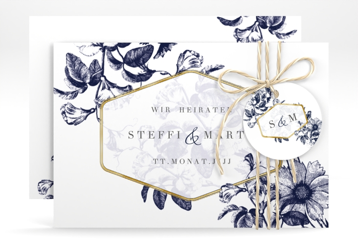 Save the Date-Karte Magnificent A6 Karte quer blau gold