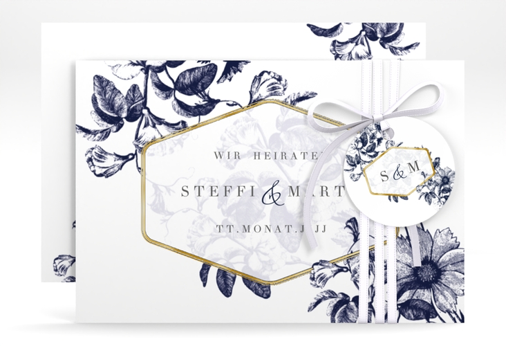 Save the Date-Karte Magnificent A6 Karte quer blau gold