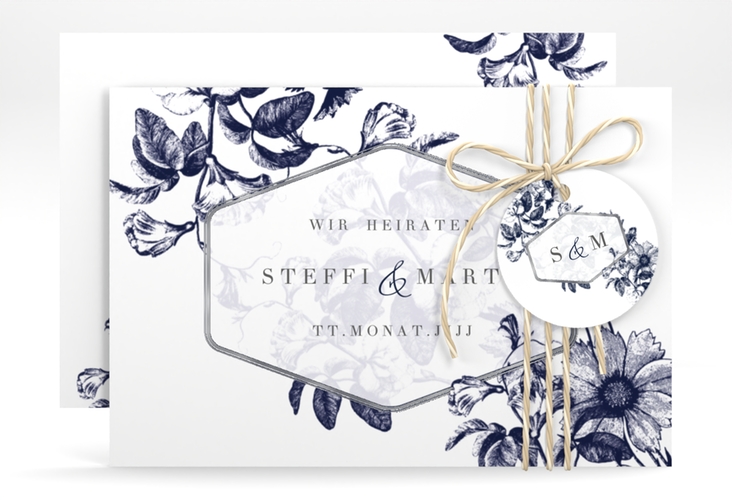 Save the Date-Karte Magnificent A6 Karte quer blau silber