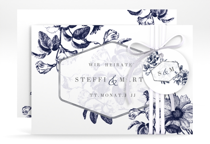 Save the Date-Karte Magnificent A6 Karte quer blau silber