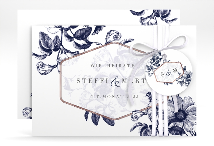 Save the Date-Karte Magnificent A6 Karte quer blau rosegold