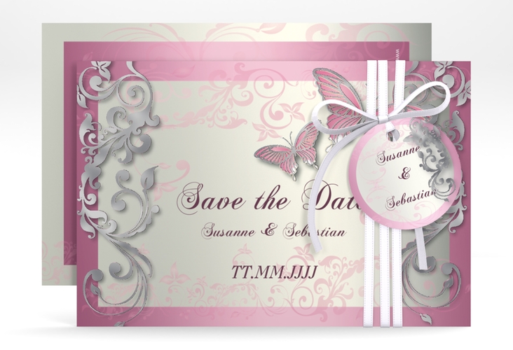 Save the Date-Karte Hochzeit Toulouse A6 Karte quer rosa silber