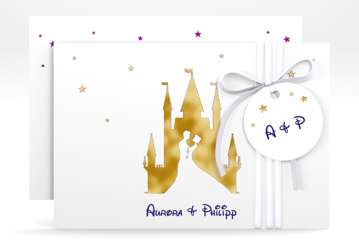 Save the Date-Karte Castle A6 Karte quer lila gold