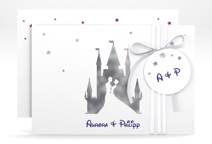 Save the Date-Karte Castle A6 Karte quer lila silber