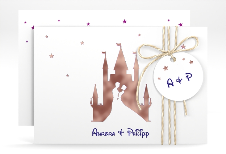 Save the Date-Karte Castle A6 Karte quer lila rosegold