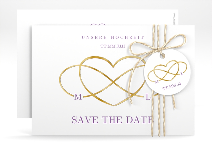 Save the Date-Karte Infinity A6 Karte quer lila gold