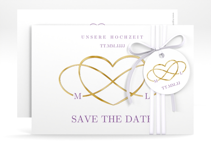 Save the Date-Karte Infinity A6 Karte quer lila gold