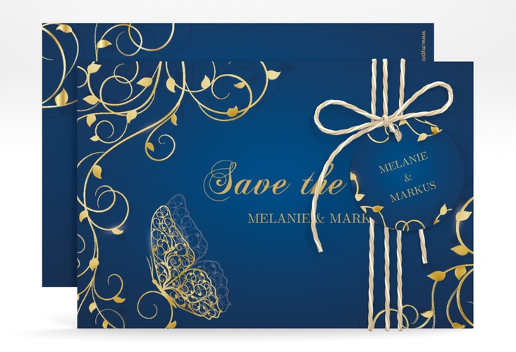 Save the Date-Karte Eternity A6 Karte quer blau gold