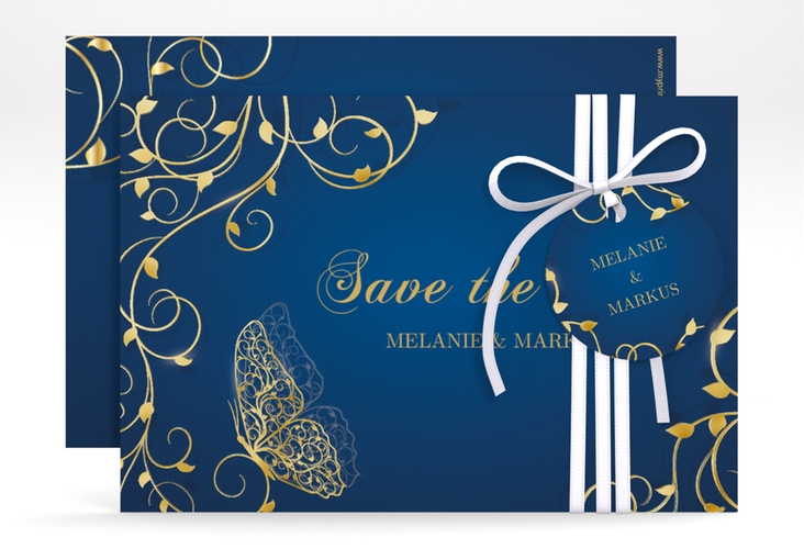 Save the Date-Karte Eternity A6 Karte quer blau gold