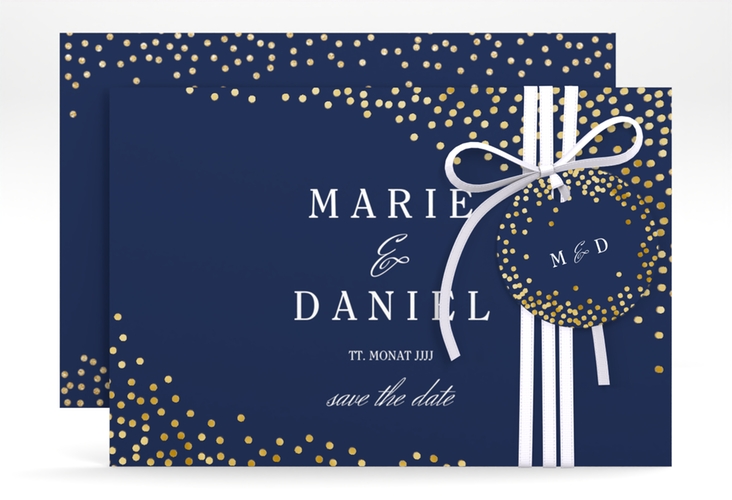 Save the Date-Karte Glitter A6 Karte quer blau gold