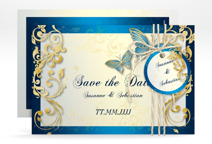 Save the Date-Karte Hochzeit Toulouse A6 Karte quer blau gold