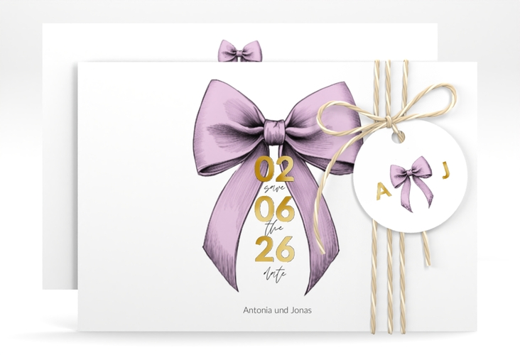 Save the Date-Karte Schleife A6 Karte quer rosa gold