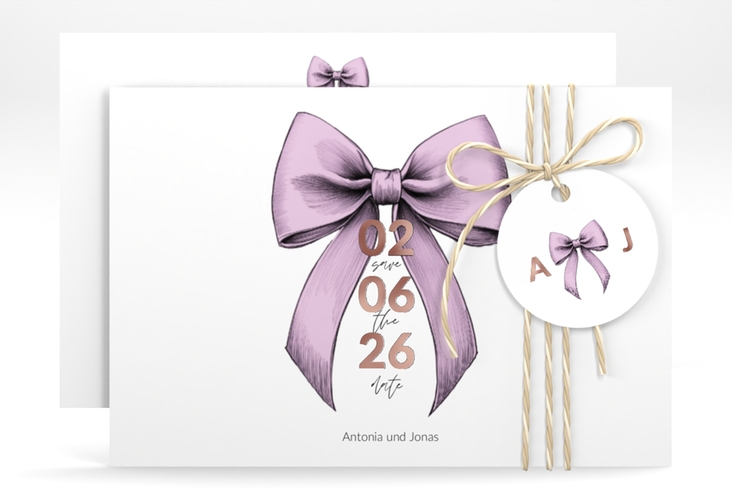 Save the Date-Karte Schleife A6 Karte quer rosa rosegold