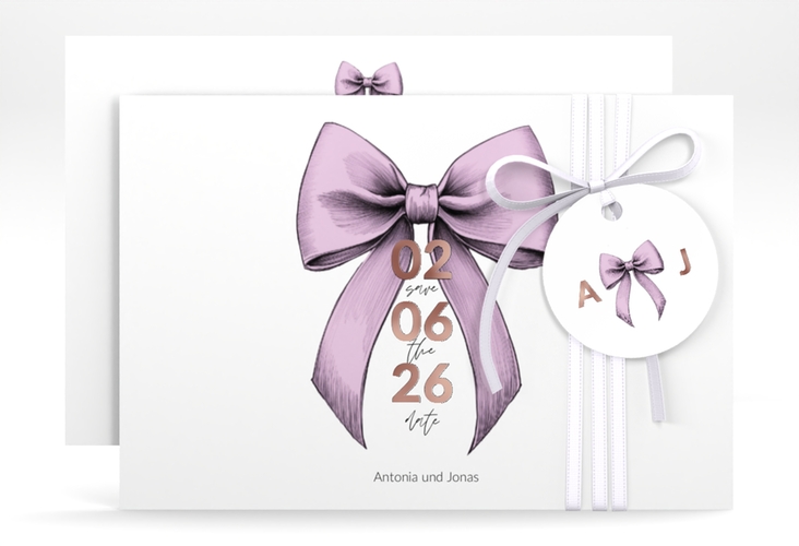 Save the Date-Karte Schleife A6 Karte quer rosa rosegold