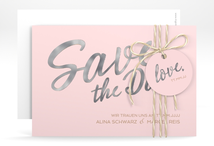 Save the Date-Karte Glam A6 Karte quer rosa silber