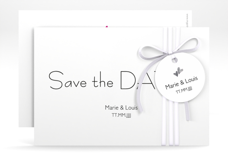 Save the Date-Karte Hochzeit Twohearts A6 Karte quer pink silber