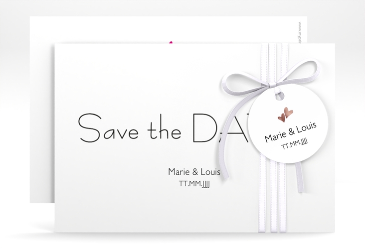 Save the Date-Karte Hochzeit Twohearts A6 Karte quer pink rosegold