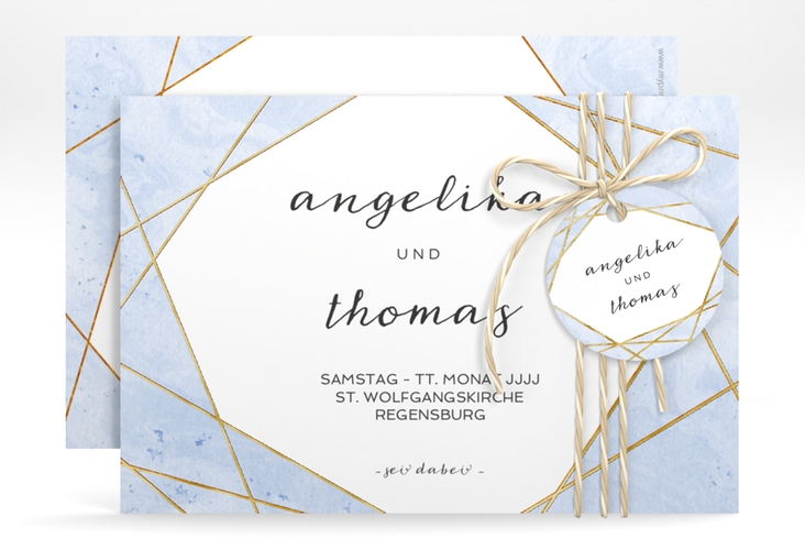 Save the Date-Karte Asymmetry A6 Karte quer blau gold