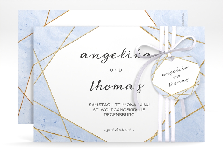 Save the Date-Karte Asymmetry A6 Karte quer blau gold