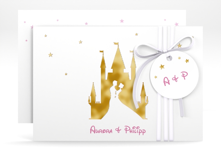Save the Date-Karte Castle A6 Karte quer rosa gold