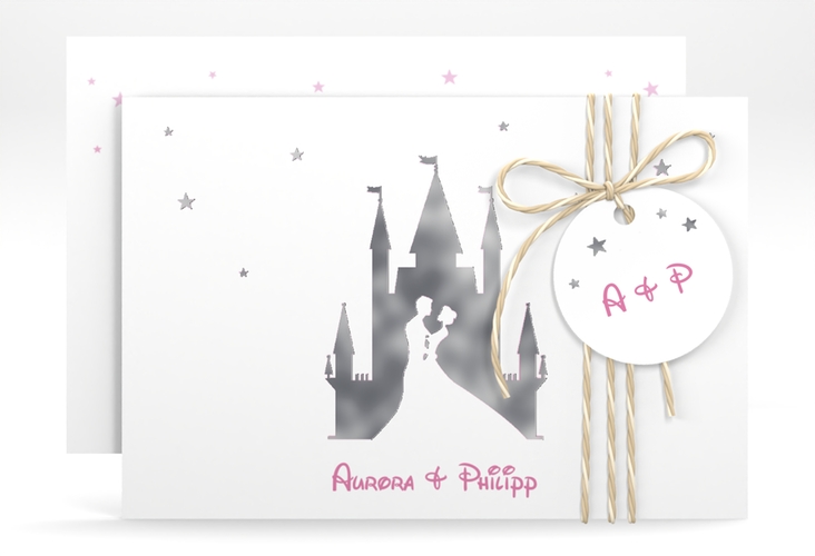 Save the Date-Karte Castle A6 Karte quer rosa silber