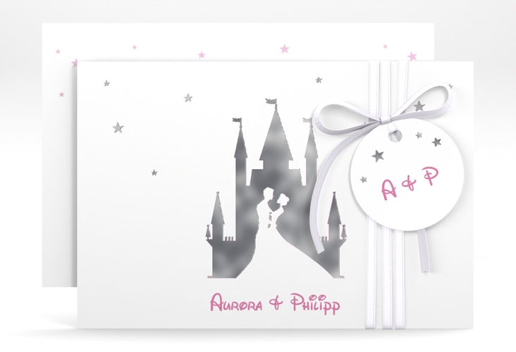 Save the Date-Karte Castle A6 Karte quer rosa silber