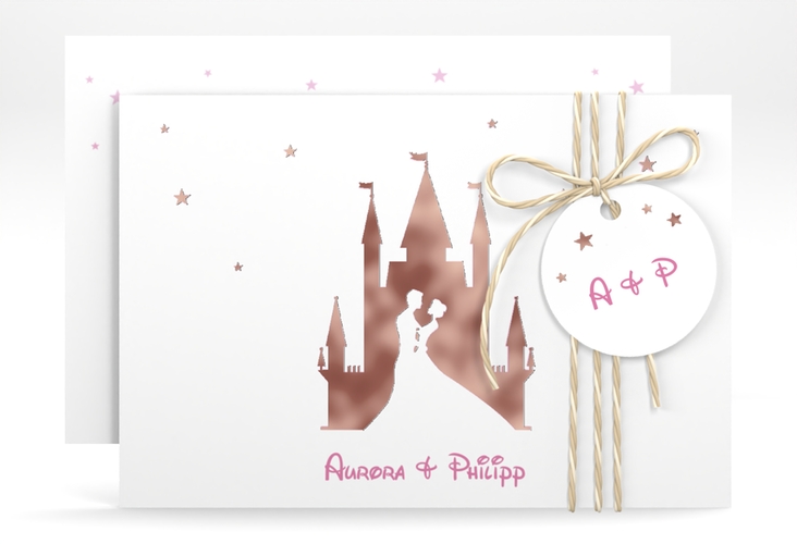 Save the Date-Karte Castle A6 Karte quer rosa rosegold