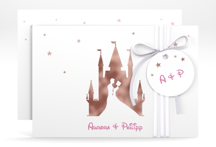 Save the Date-Karte Castle A6 Karte quer rosa rosegold
