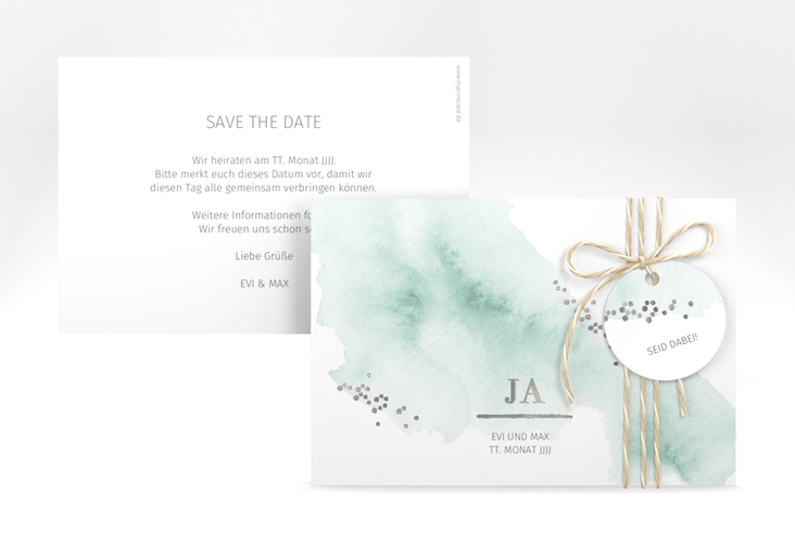 Save the Date-Karte Pastell A6 Karte quer mint silber