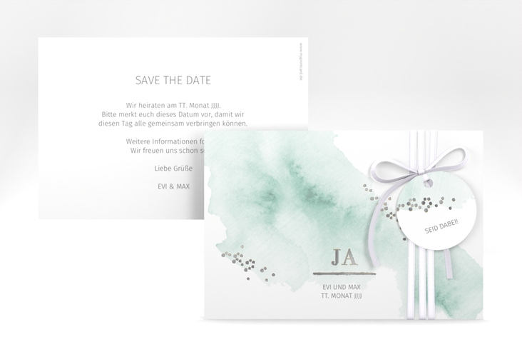Save the Date-Karte Pastell A6 Karte quer mint silber